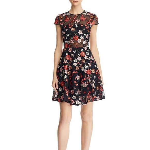 NWT Bronx & Banco Moulin Rouge Mini Floral Embellished Dress XS - Picture 1 of 9